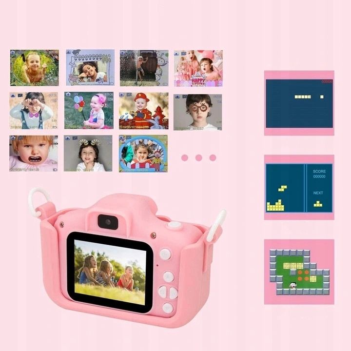 Aparat Fotograficzny Cyfrowy Dla Dzieci Kamera Kotek 40Mpx +Karta 32Gb