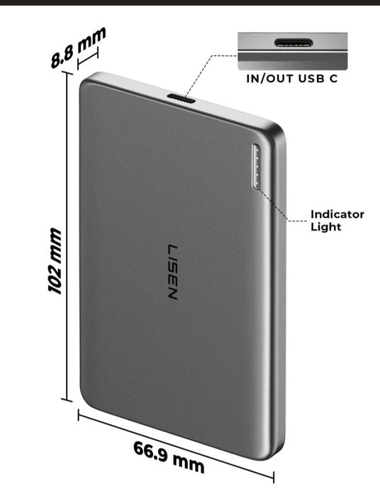 LISEN Power Bank Ultra Slim MagSafe 5000mAh / Повербанк магнітний безд