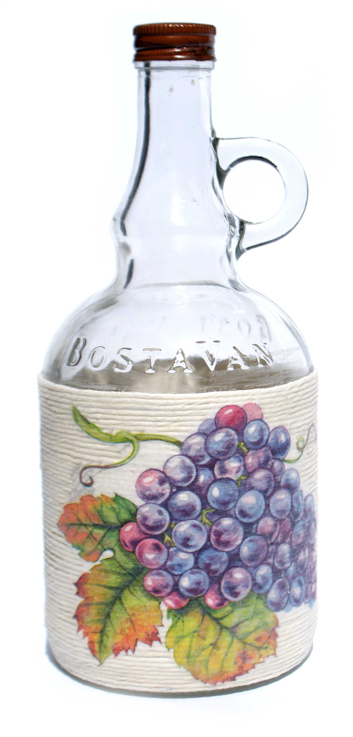 Butelka ozdobna na wino napoje karafka decoupage ciemne winogrona
