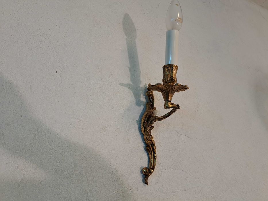 2 x Kinkiet mosiężny złoty liść akantu rocaille rokoko podstawa kwiat