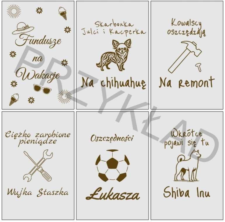 Skarbonka z własnym grawerem, dowolna grafika PERSONALIZACJA biała