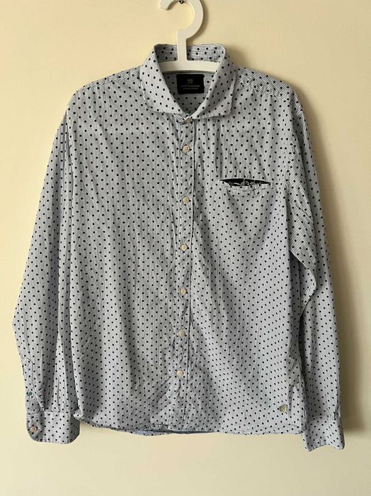 Scotch&Soda elegancka oryginalna koszula męska prążki groszki L