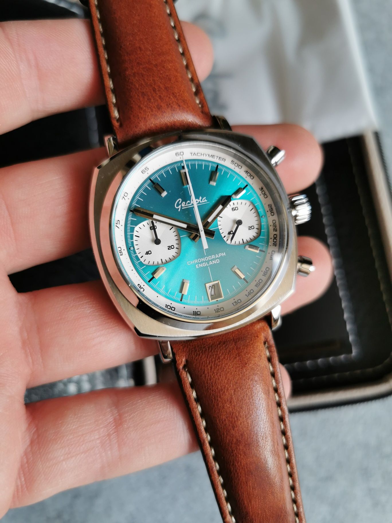 Zegarek Geckota Chronotimer Racing Chronograph Sunburst Aqua Dial