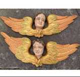 Par caras de anjo madeira de castanho pintura e douramento