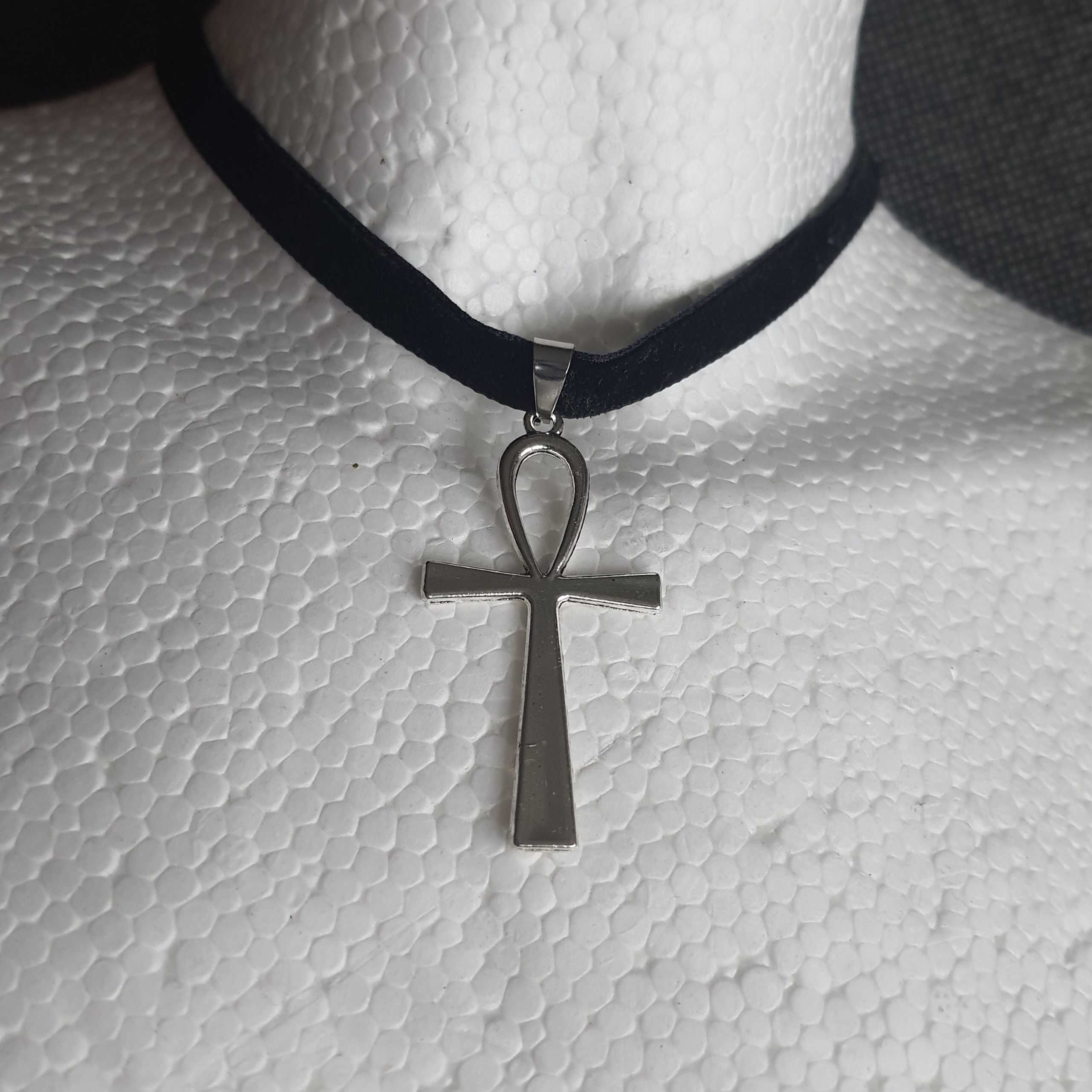 Choker krzyż Egipski Ankh talizman z Egiptu czoker 33-38 cm krzyż Anch