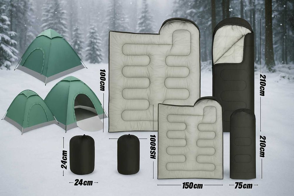 Zestaw: namiot + śpiwór | trekking, biwak, lato/zima, podróże