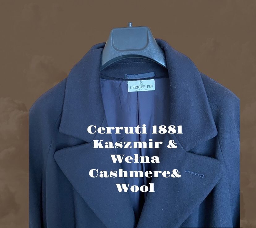 Oryginalny luksusowy płaszcz męski Cerruti 1881 kaszmir wełna czarny