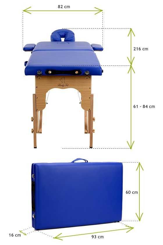 Stół, łóżko do masażu 2-segmentowe drewniane - niebieski