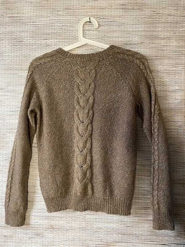 Brązowy sweter warkocz ze złotą nitką H&m S/M 36/38
