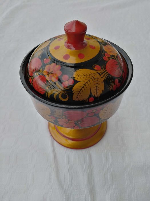 Khokhloma Artesanato Madeira - Taça com Tampa