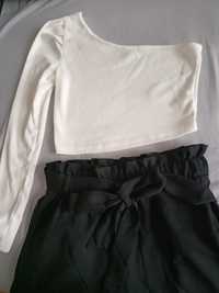 Komplet biały top i czarne spodnie
