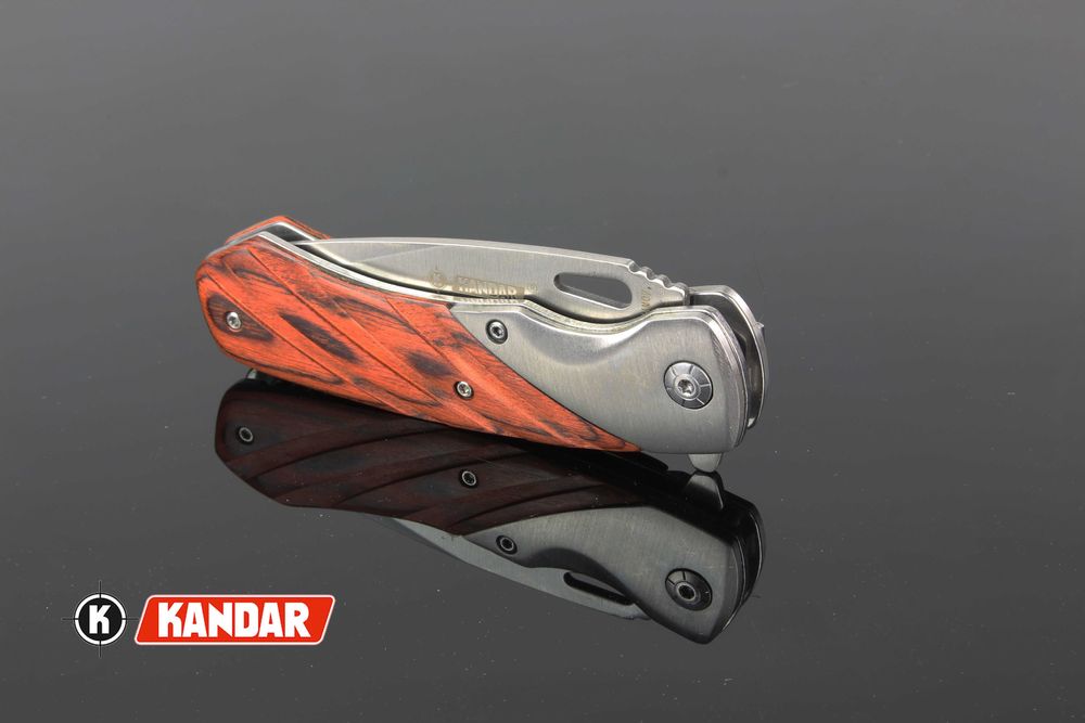 Nóż scyzoryk skladany myśliwski Kandar Drewno ZĘBY Liner-Lock KN24