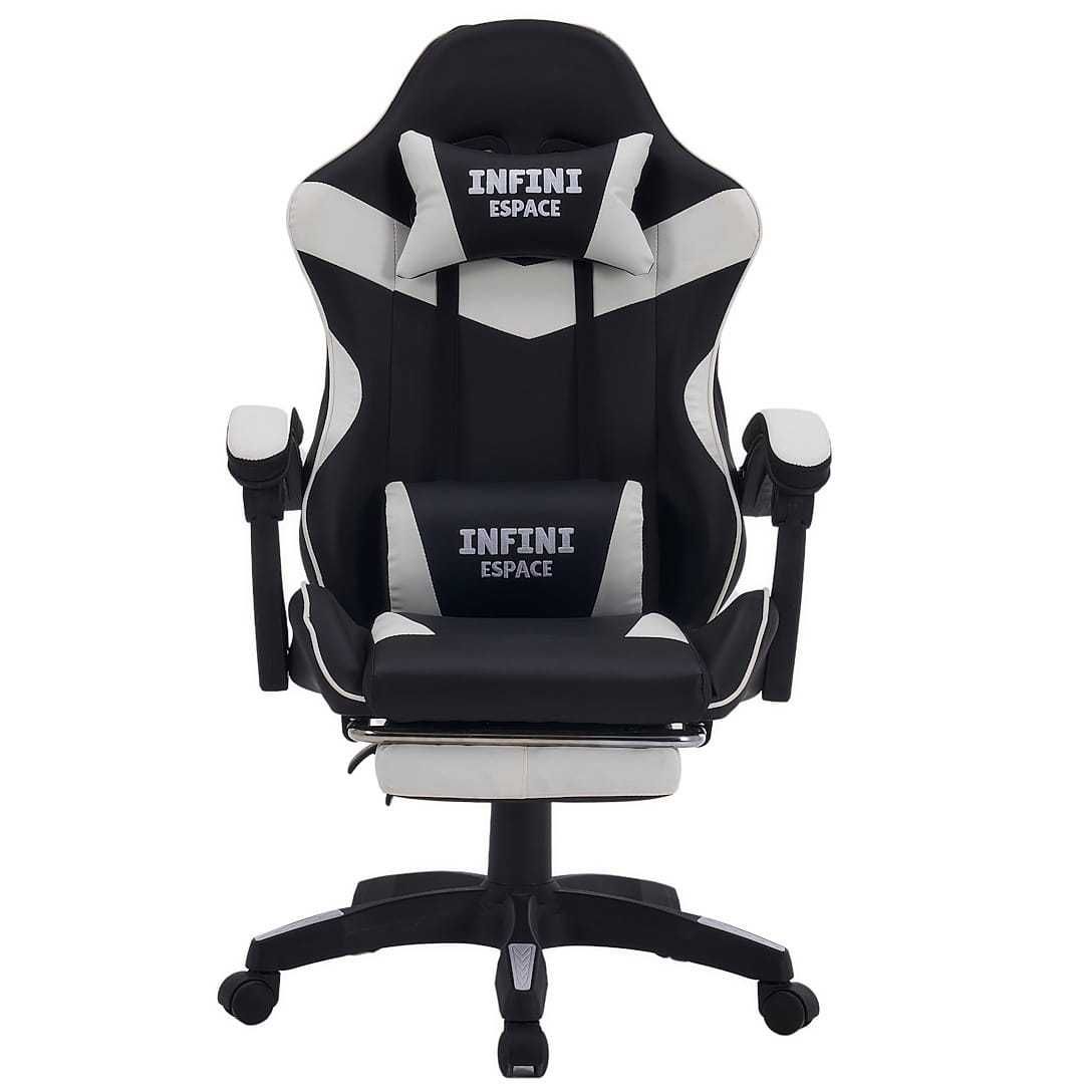 Fotel Gamingowy Black/White z Podnóżkiem - Komfort i Styl