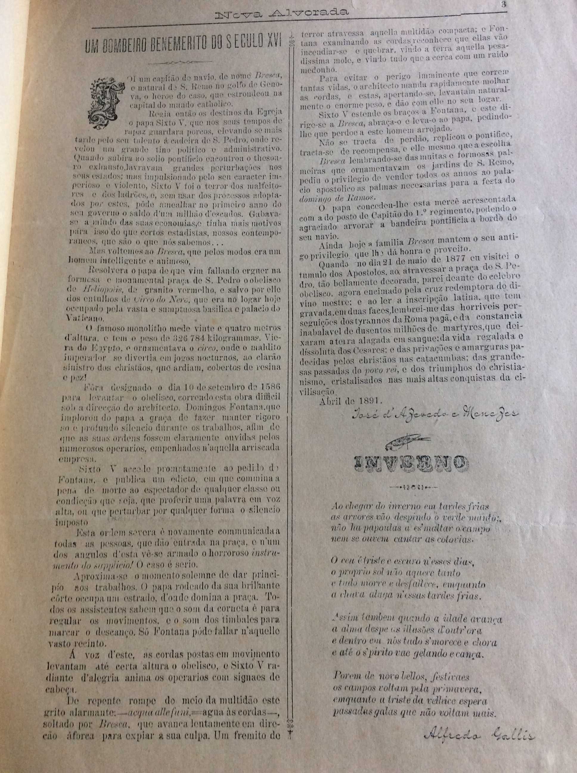 A Alvorada, Revista mensal litterár e scientífica, n.º1  de 1891. Rara
