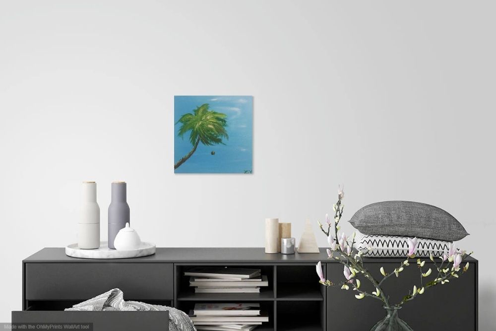 Картина Пальма, пальмы, тропики, небо, океан, кокос, море, декор