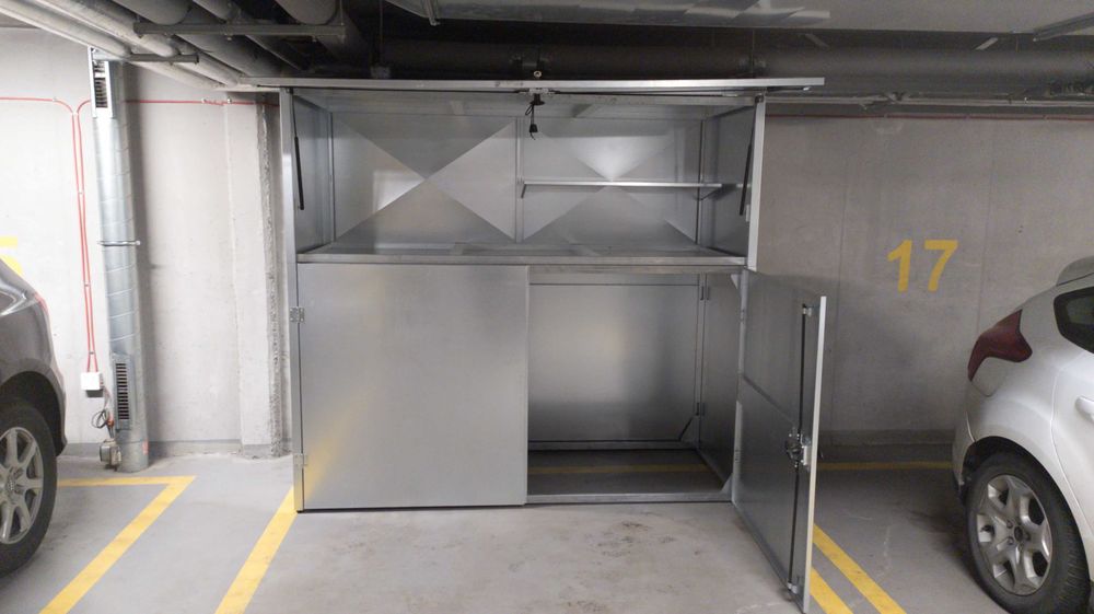 Parking box na rower, szafa do garażu, zabudowa piwnicy, komórka