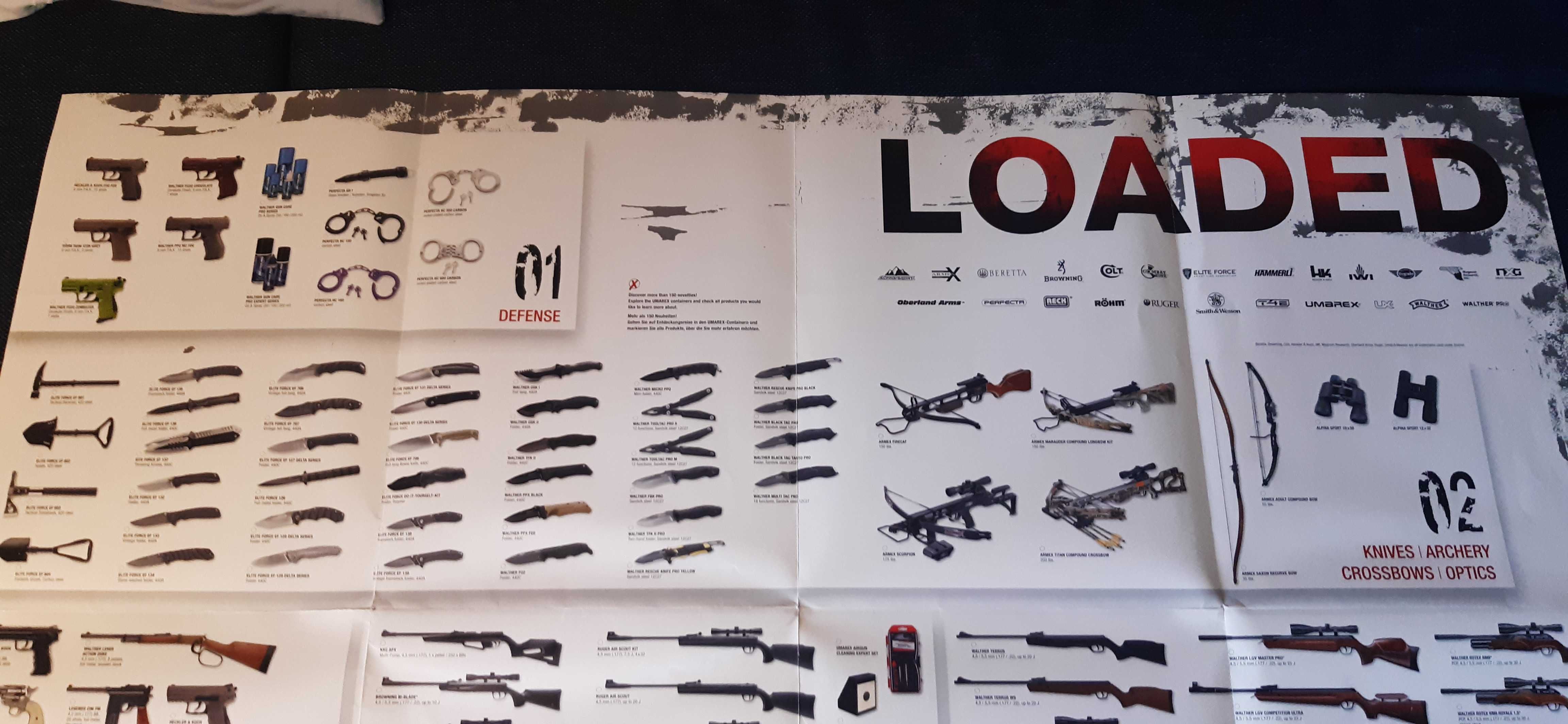stary katalog plakat broni, noży i innych firmy loaded umarex
