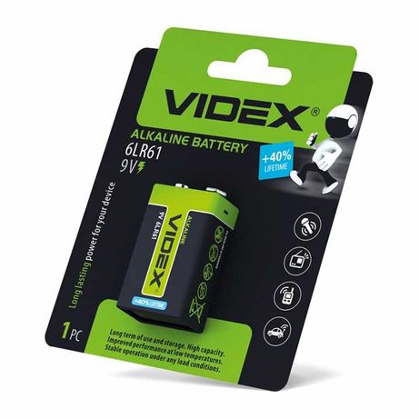 Батарейка лужна Videx 6LR61/9V (Крона) 1шт