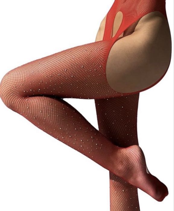 Красные чулки + перчатки, комплект эротического белья