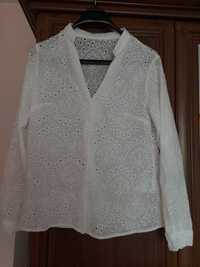 Nowa biała elegancka bluzka ażurowa z dlugim rękawem