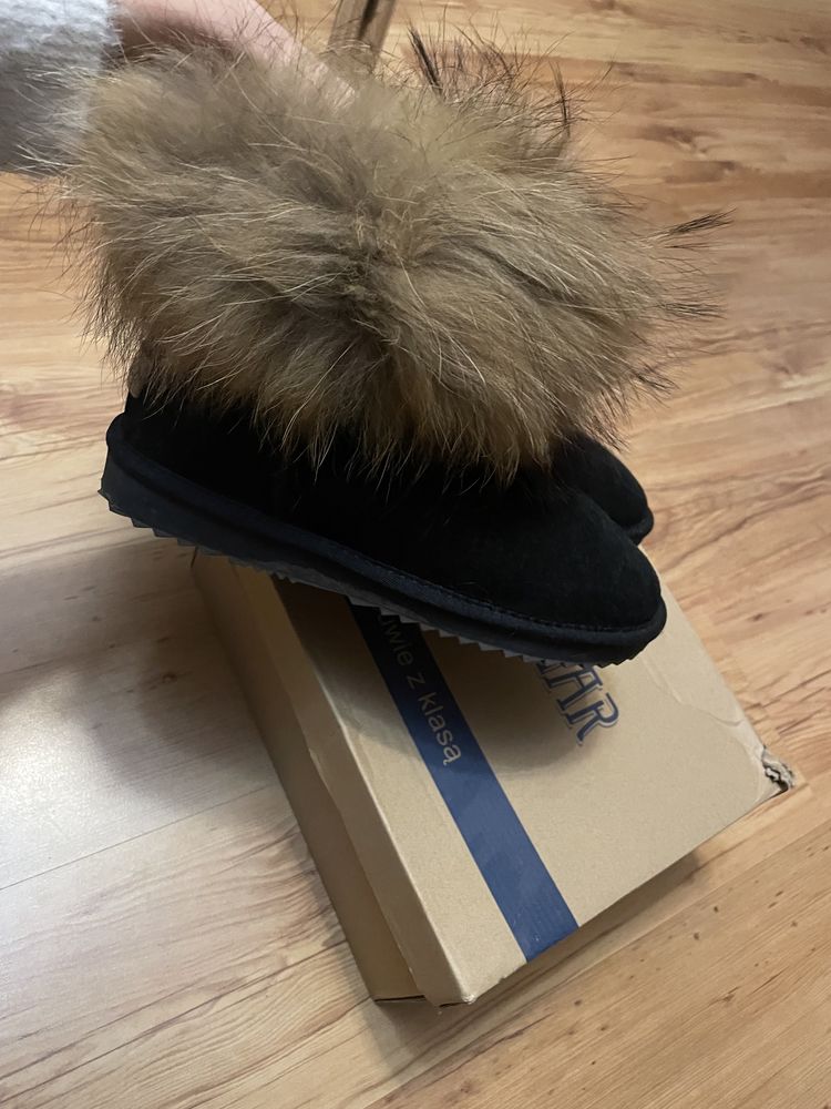 Buty sniegowe skorzane zamsz futerko jak ugg naturalne 39