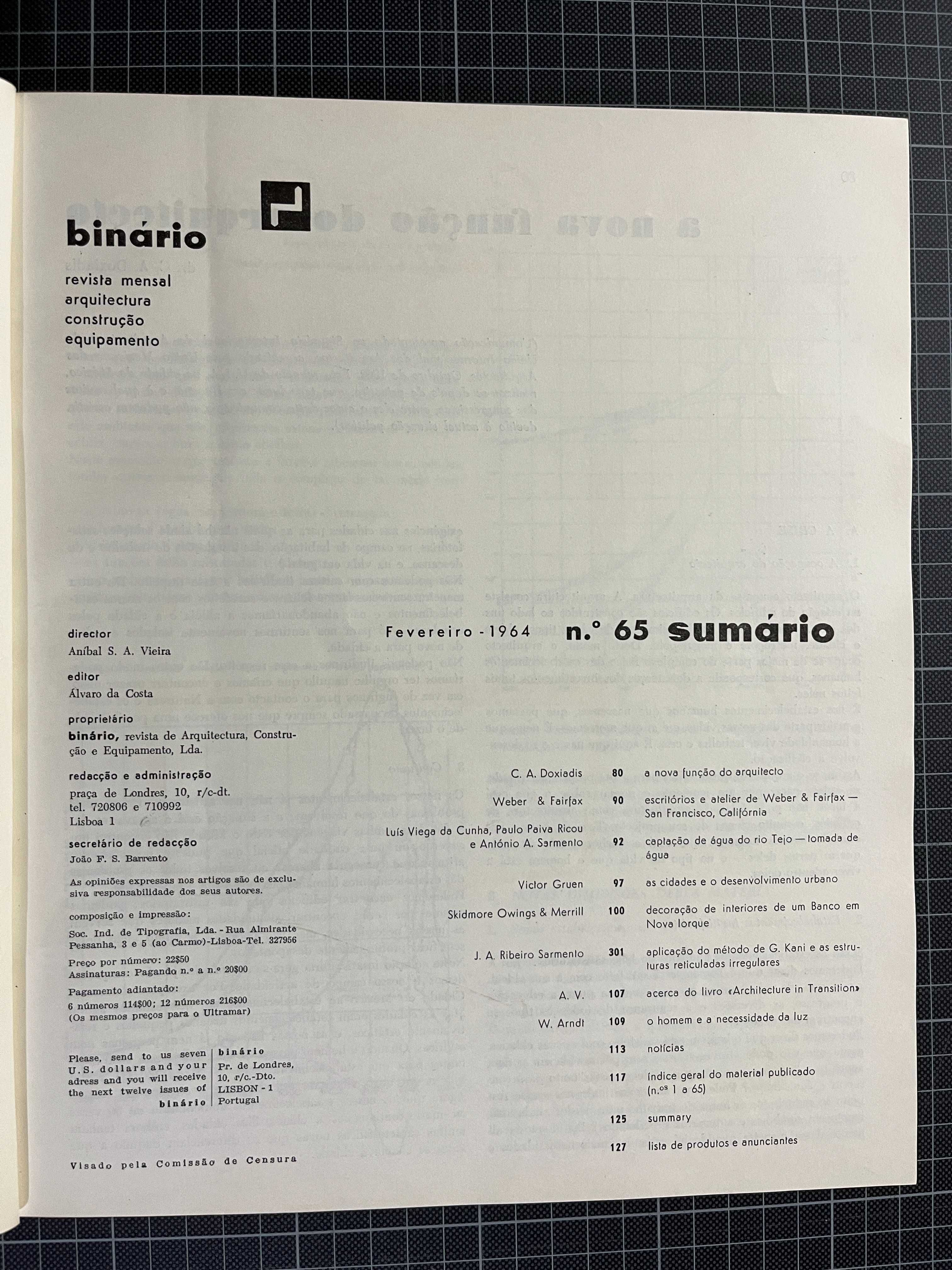 Binário: Arquitectura, construção, equipamento – 1964/1965/1966