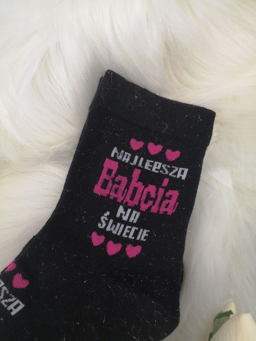 Skarpetki dla Babci prezent czarne różowe z napisami 39-41 bawełniane