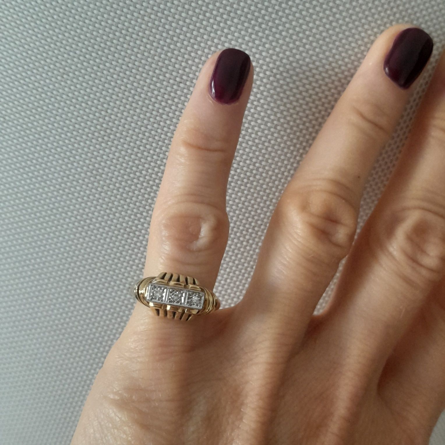 R.14 Pierścionek 4.16g Art Deco Diamenty Złoto 585 WYCENA