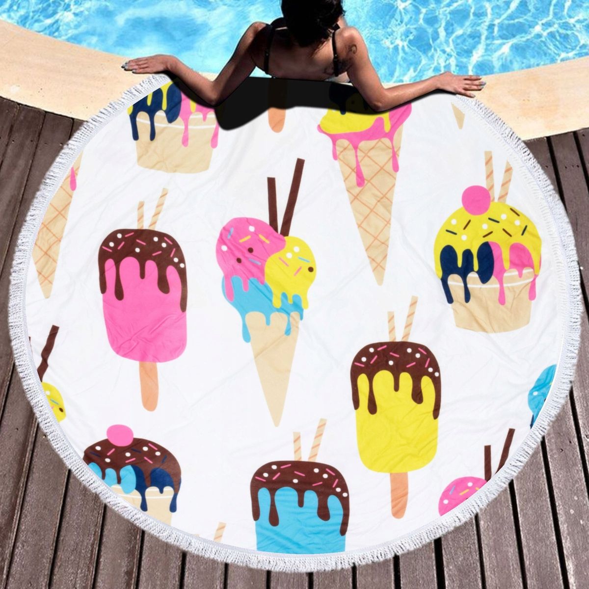 Ręcznik Koc Plażowy 150 cm Okrągły Mikrofibra Boho