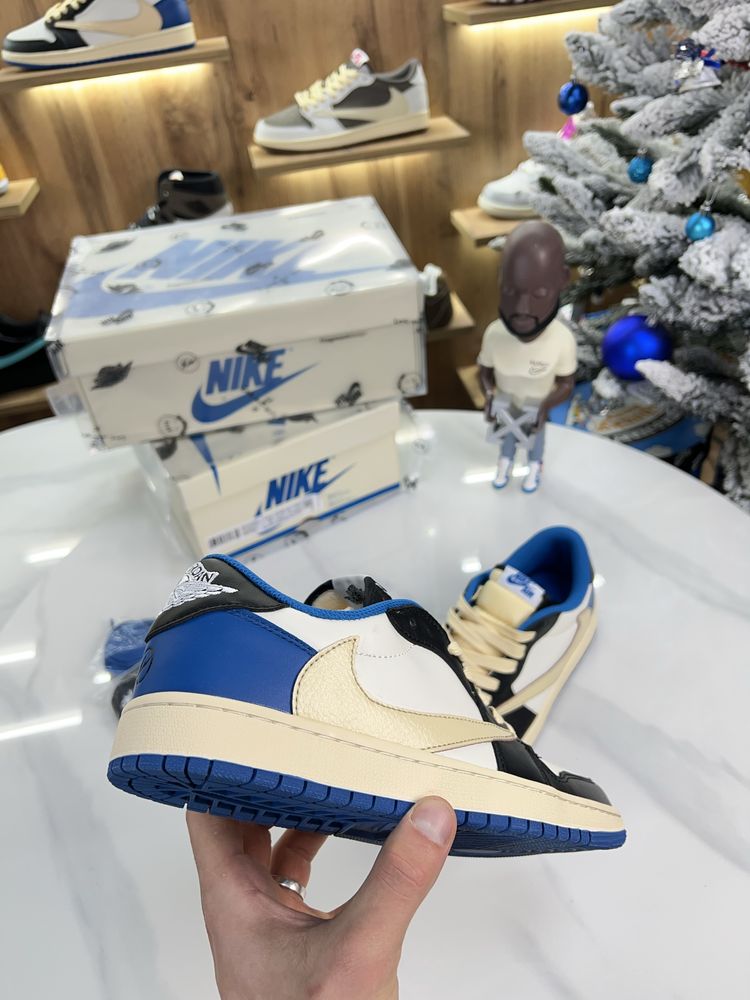Кросівки Nike Air Jordan 1 low x Fragment Blue / Black / Beige
