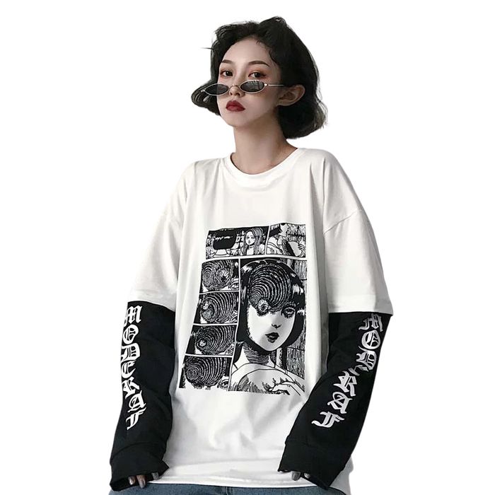 Damski T-shirt oversize manga Uzumaki anime HORROR harajuku - L