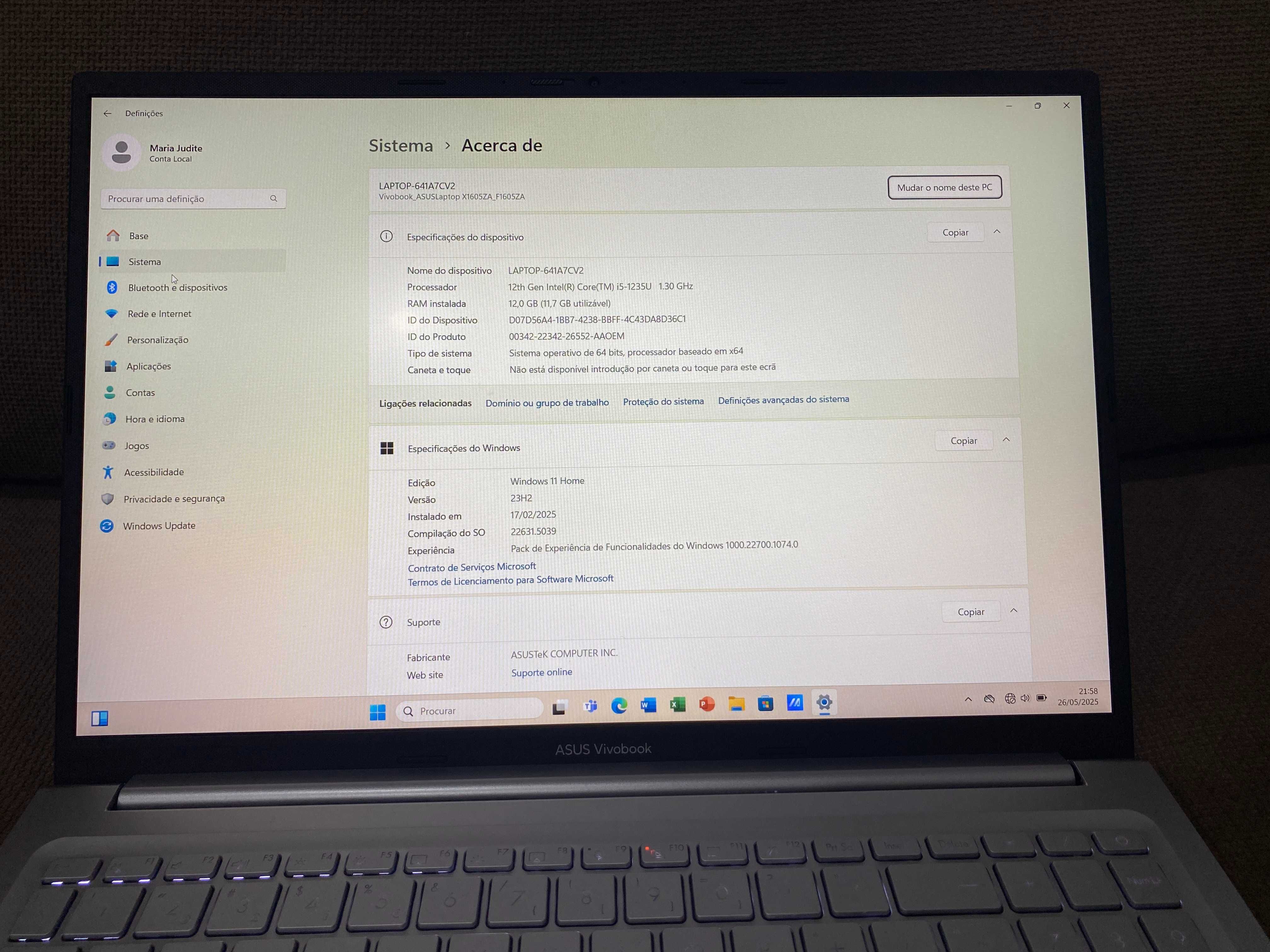 Portátil Asus Vivobook F1605Z (Novo)