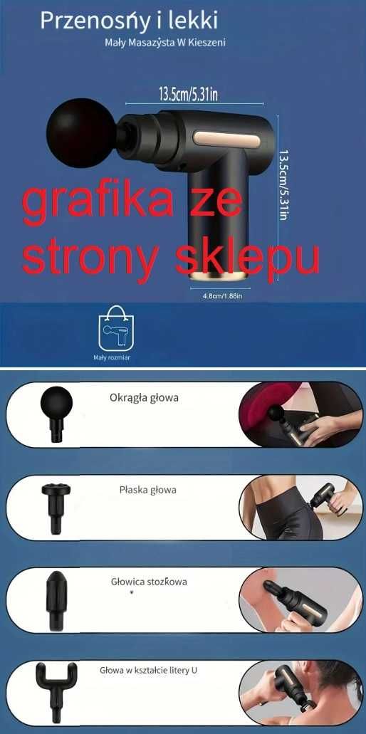Pistolet do masażu, przenośny, czarny / NOWY
