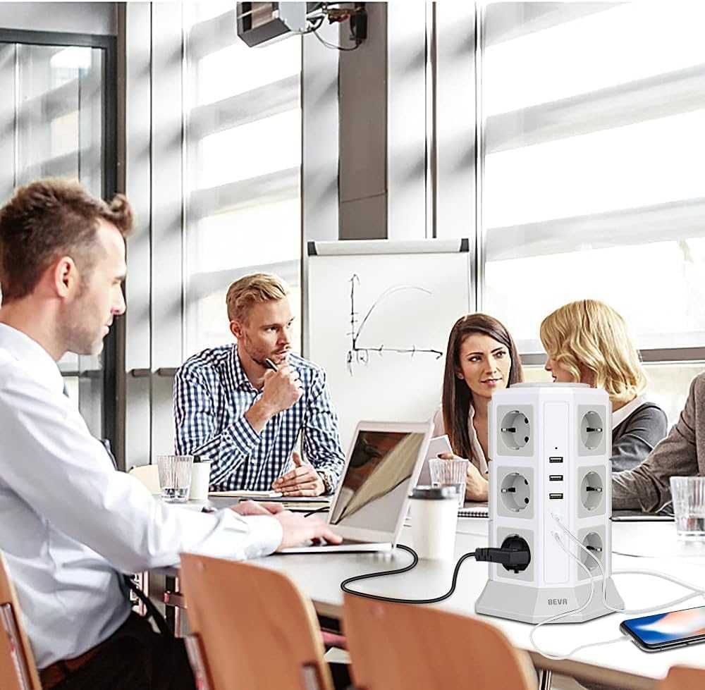 Przedłużacz Wieża Zasilająca BEVA Tower – 12 gniazd 230v, 5 portów USB