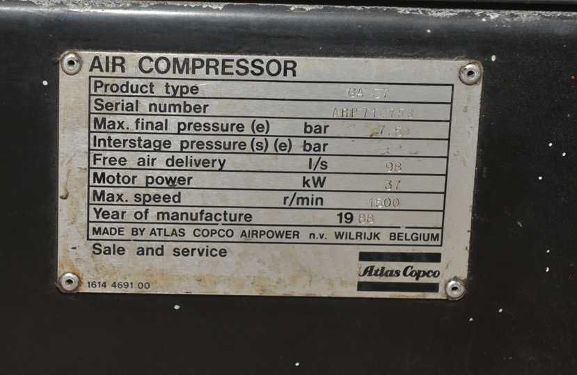 Kompreso śrubowy z falownikiem Atlas Copco GA 37 kW