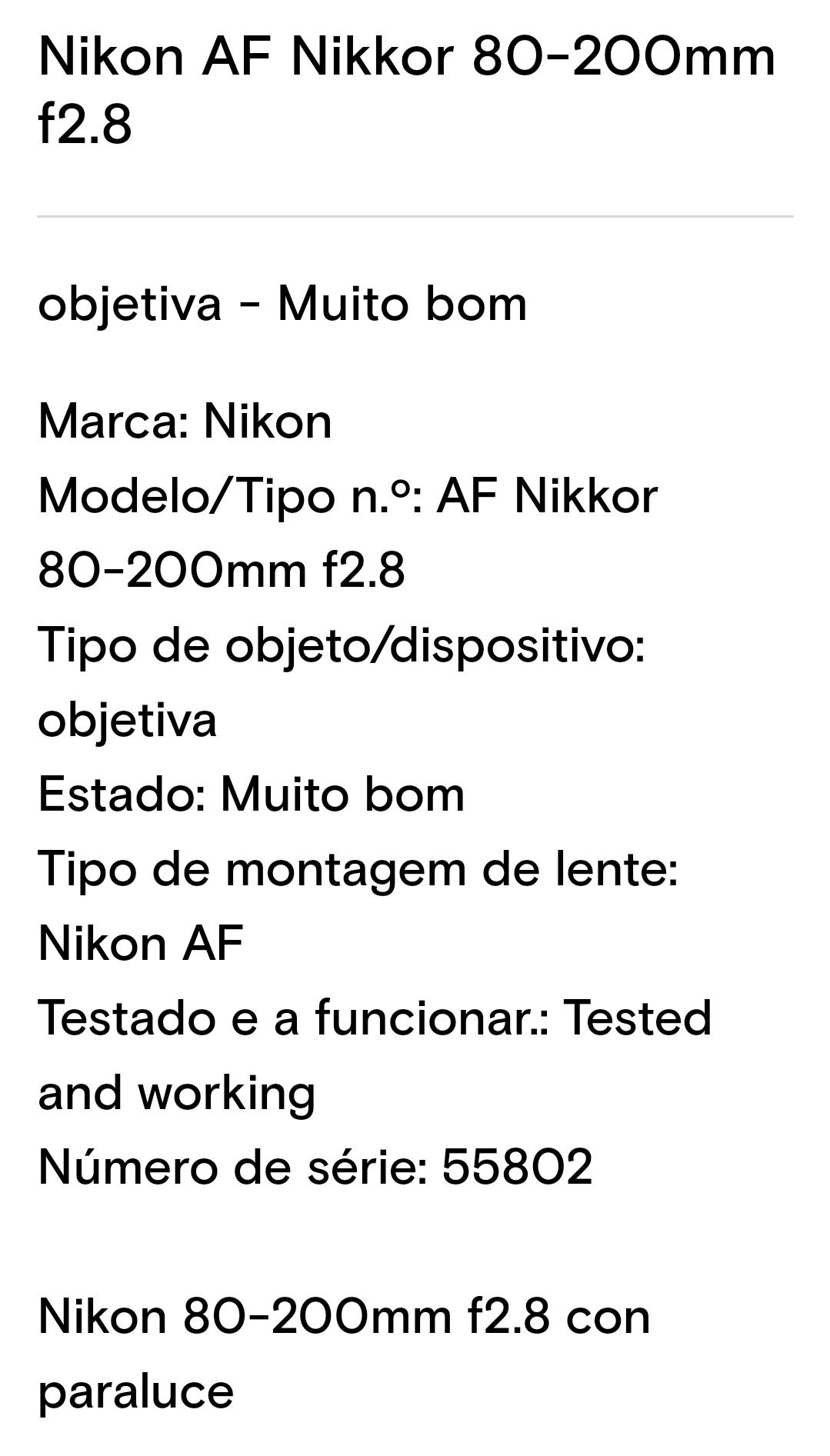 Lente Nikon 80-200 F2.8