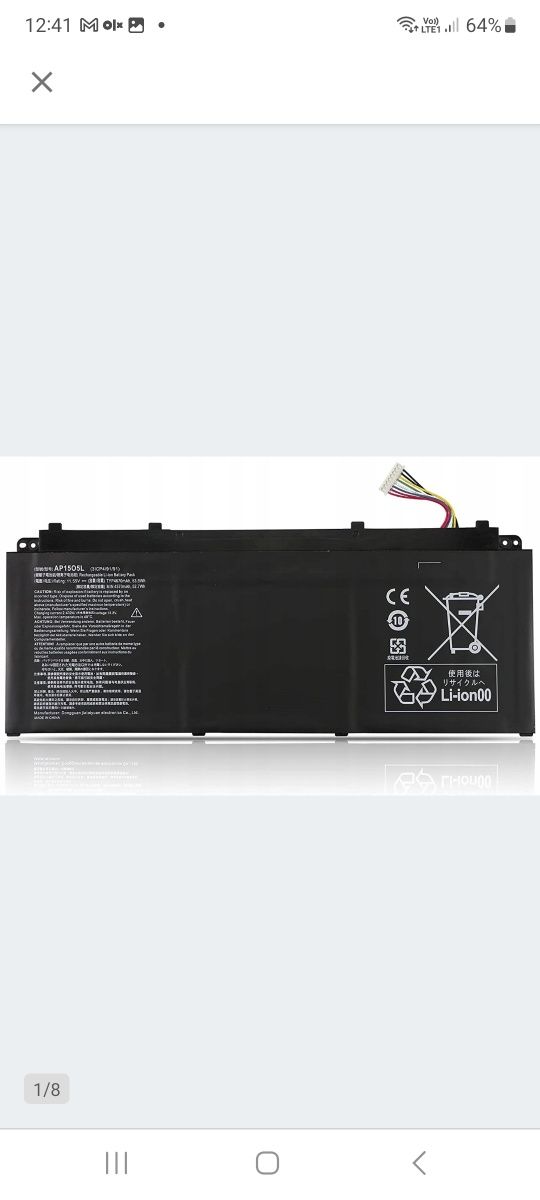 Bateria do laptopa Acer AP15O5L AP1505L kod BA06
Specyfikacja:
Typ bat