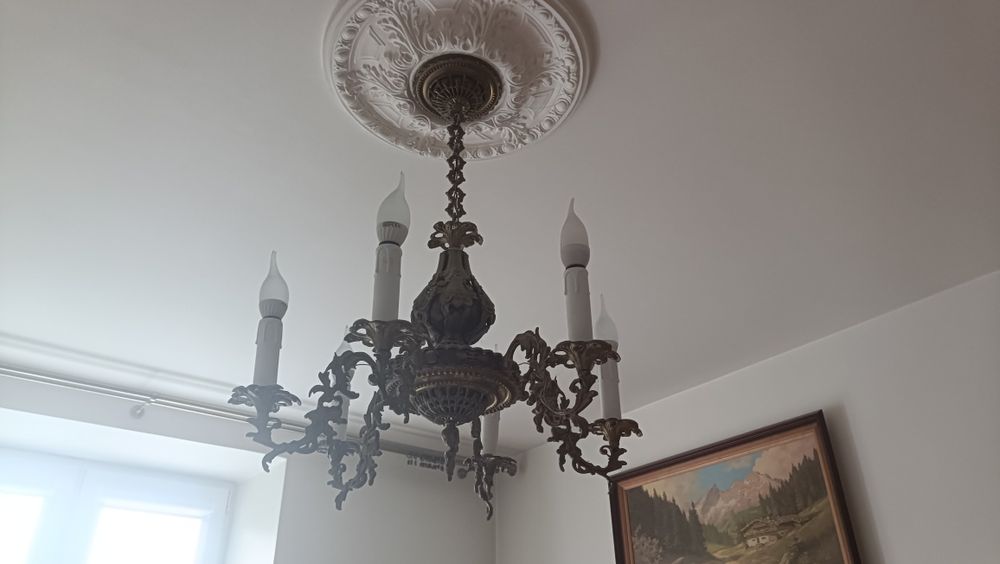 Żyrandol mosiężny plus kinkiety, świecznik, kaganek