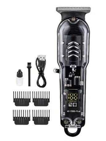 Przezroczysta akumulatorowa maszynka do strzyżenia włosów.