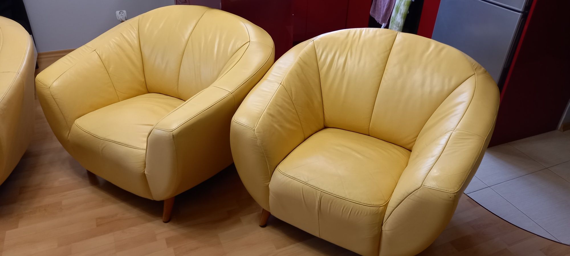 Zestaw wypoczynkowy skóra sofa i dwa fotele