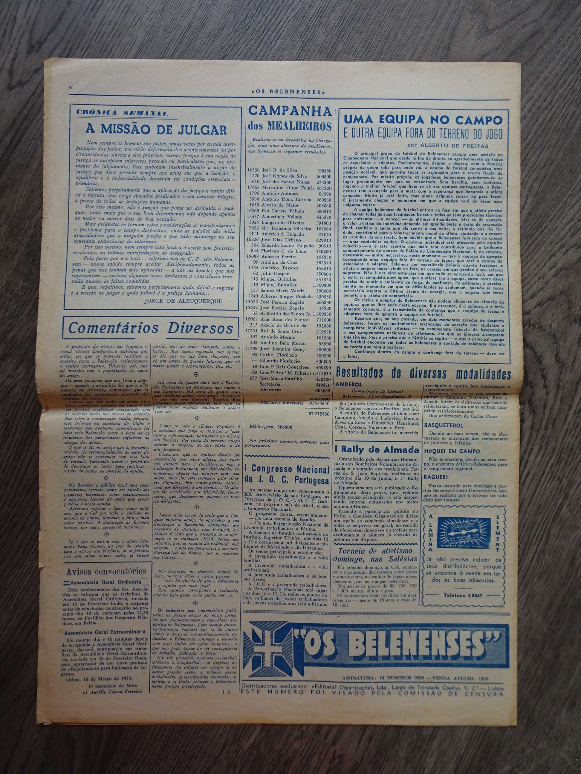 Antigo Jornal Belenenses Fevereiro 1955