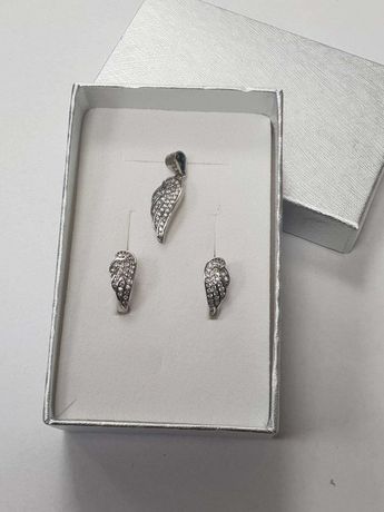 Srebrny komplet biżuterii z cyrkoniami, srebro 925