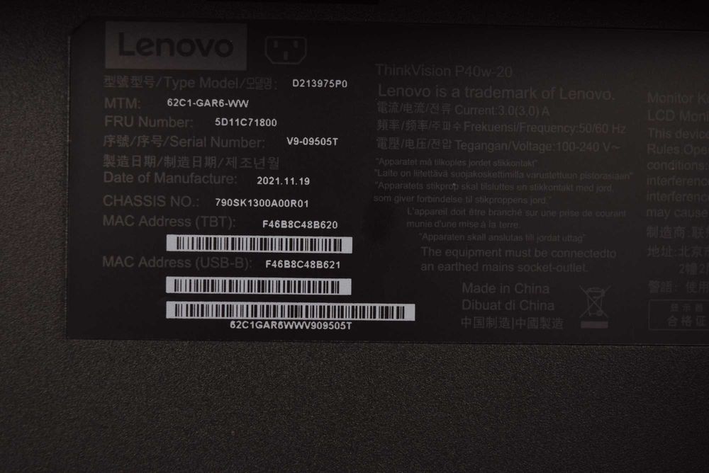 Монітор 39.7" Lenovo ThinkVision P40w-20 UHD (5120x2160) IPS