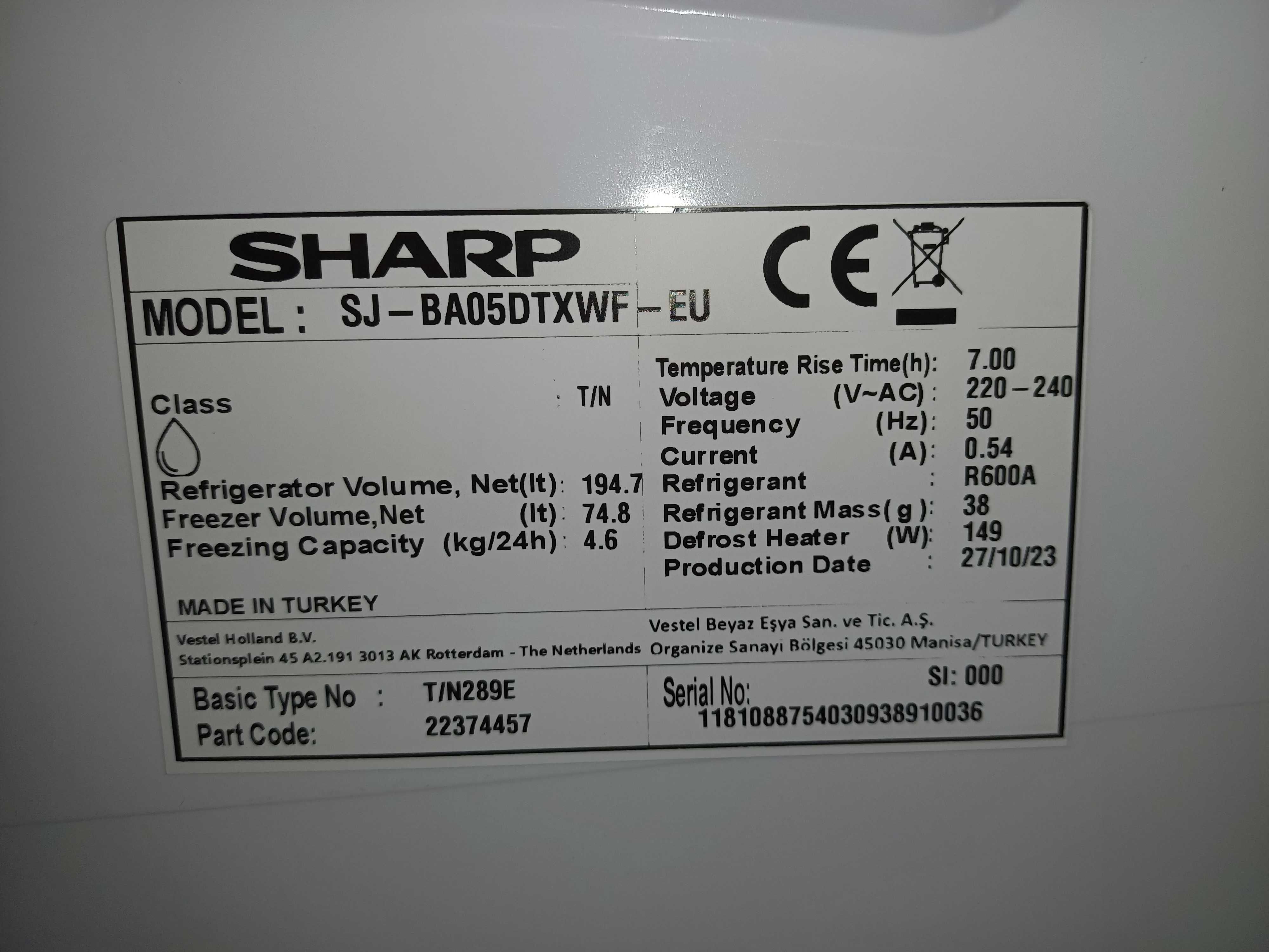 Холодильник Sharp SJ-BA05DTXWF (180 см) з Європи