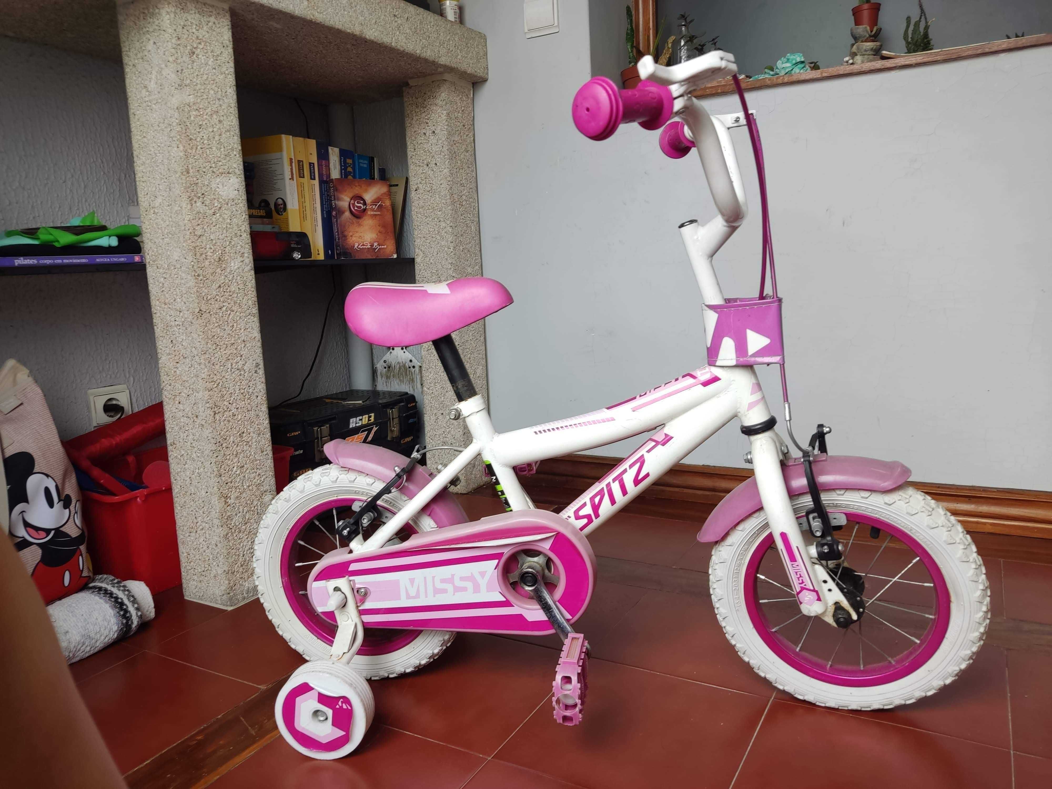 Bicicleta criança rosa e branca