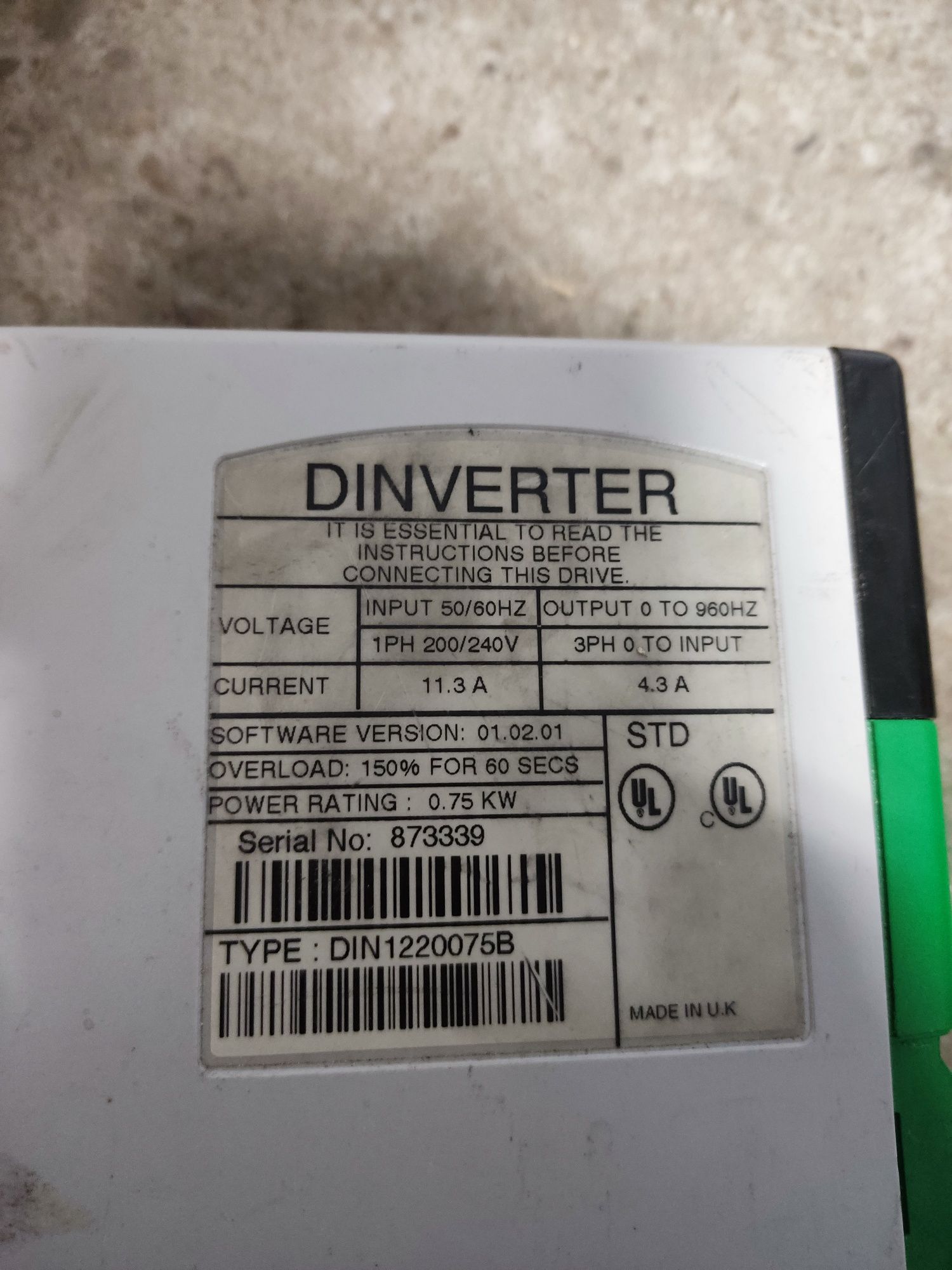 Falownik Dinverter DIN120075B 0,75kW 1-faz 230V sprawny