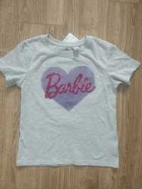 H&M t shirt dziewczęcy Barbie cekiny 110/116