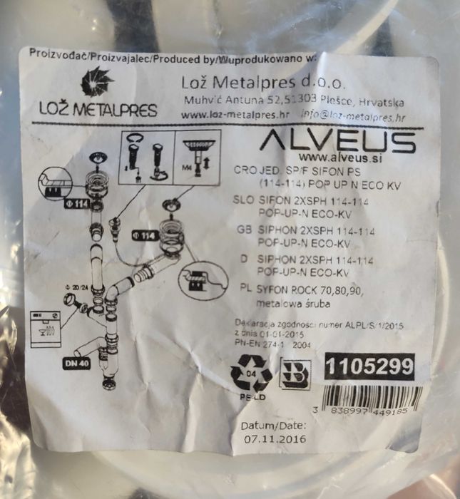 Syfon ALVEUS podwójny z korkiem automatycznym