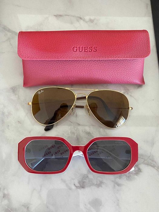 Óculos de Sol Rayban Aviador e Guess Vermelho e Branco