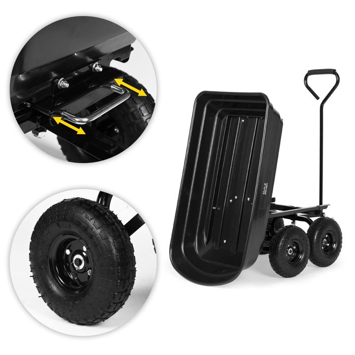 Wózek transportowy ogrodowy taczka wywrotka 75L 200 kg duże pomp koła